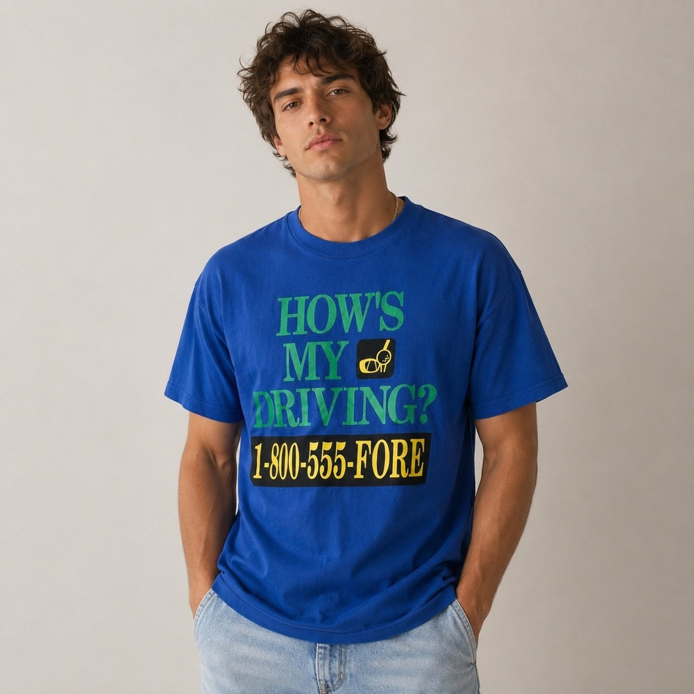 VTG Trend Basics Mens Hows My Driving Golf Graphic T-Shirt Large 1-800-555-FORE
